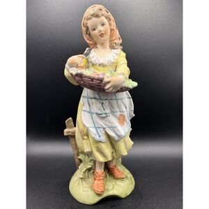 Vtg.‎ Brinns Bisque Porcelain Figurine-Girl w/Flowers-8.5" Tall - Capodimonte